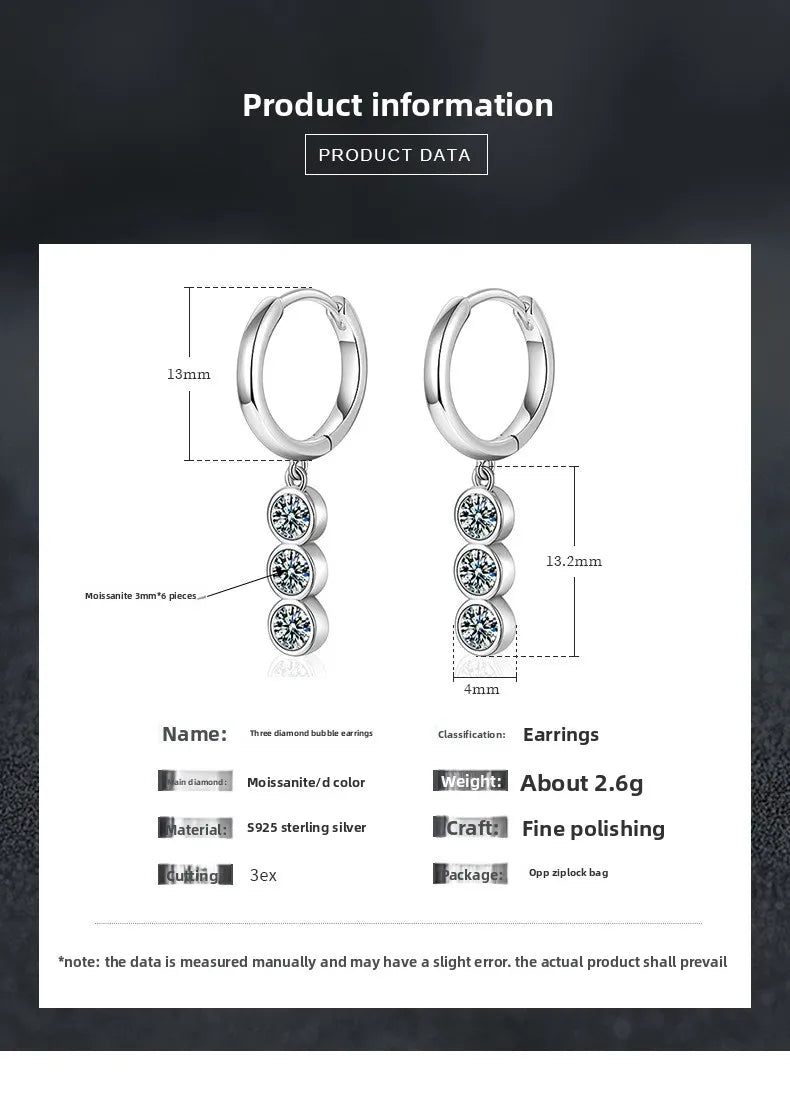 Moissanite Leaf, Star & Bezel Drop Earrings in Sterling Silver — Linked bezel hoop dimensions