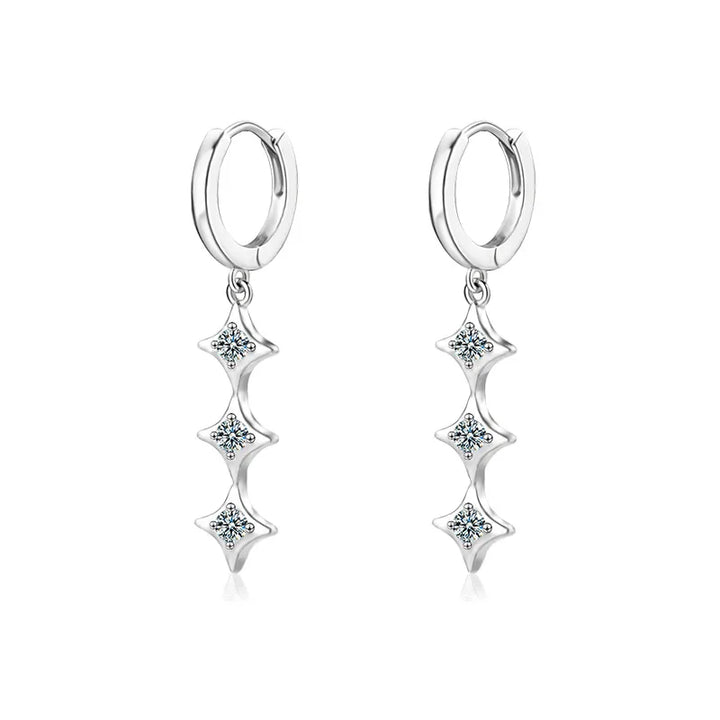 Moissanite Leaf, Star & Bezel Drop Earrings in Sterling Silver