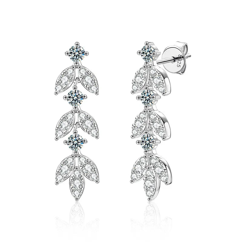 Moissanite Leaf, Star & Bezel Drop Earrings in Sterling Silver — Leaf post-back pair