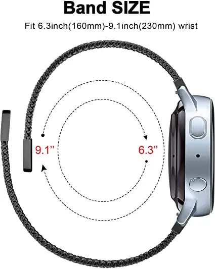 Milanese mesh watch band sizing illustration for Samsung Galaxy Watch8, Watch8 Classic and Watch9