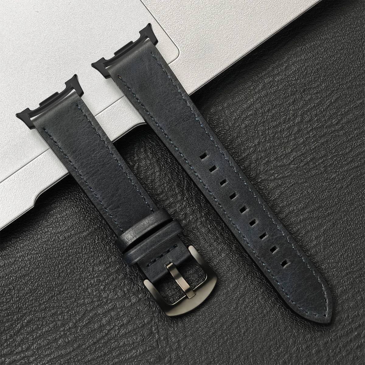 Vintage-Texture Leather Buckle Band in Midnight Blue / Black Hardware for Samsung Galaxy Watch8, Watch8 Classic and Watch9