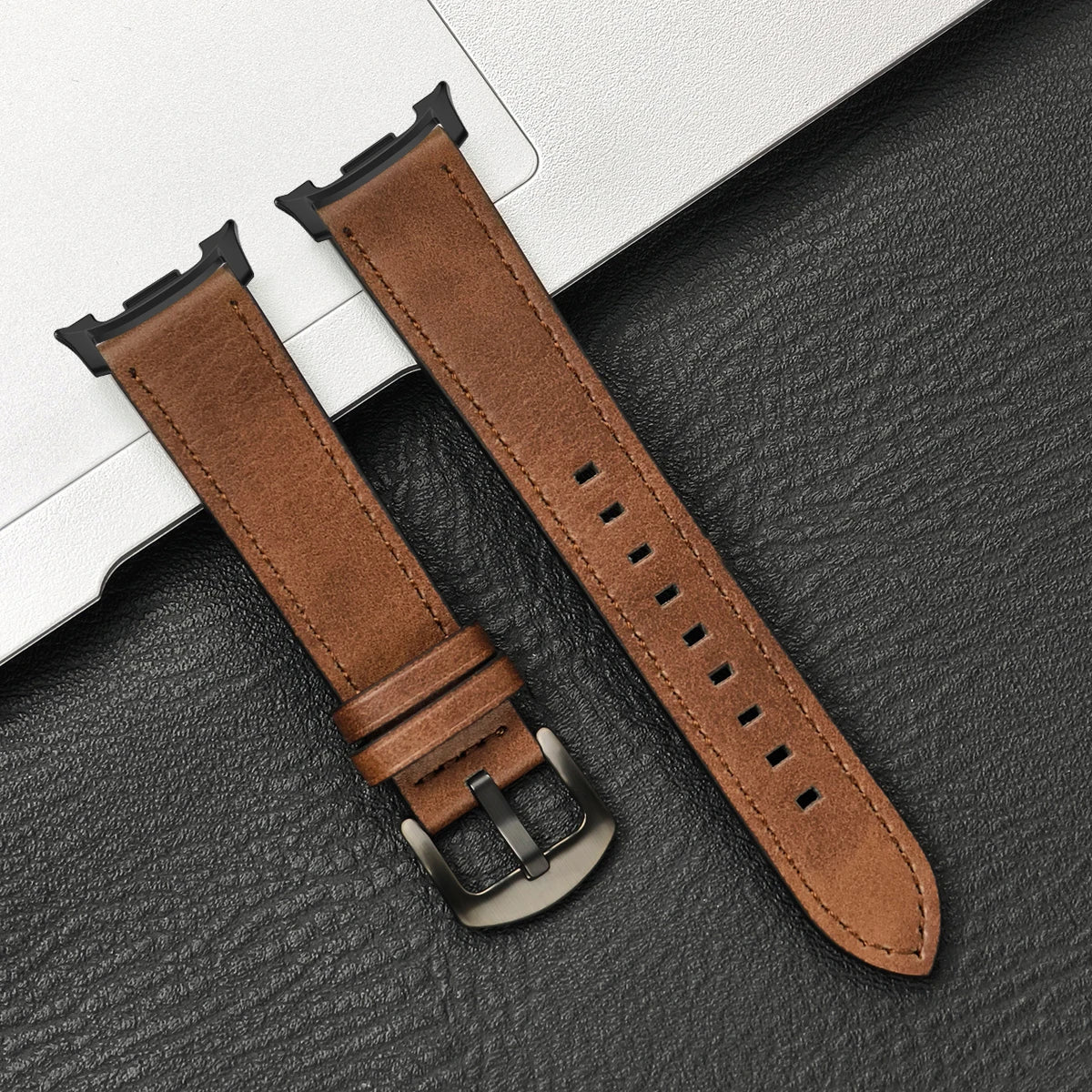 Vintage-Texture Leather Buckle Band in Brown / Black Hardware for Samsung Galaxy Watch8, Watch8 Classic and Watch9