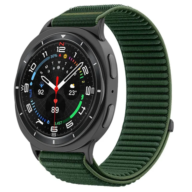 Ribbed Nylon Adjustable Loop Band in Dark Green for Samsung Galaxy Watch8, Watch8 Classic and Watch9