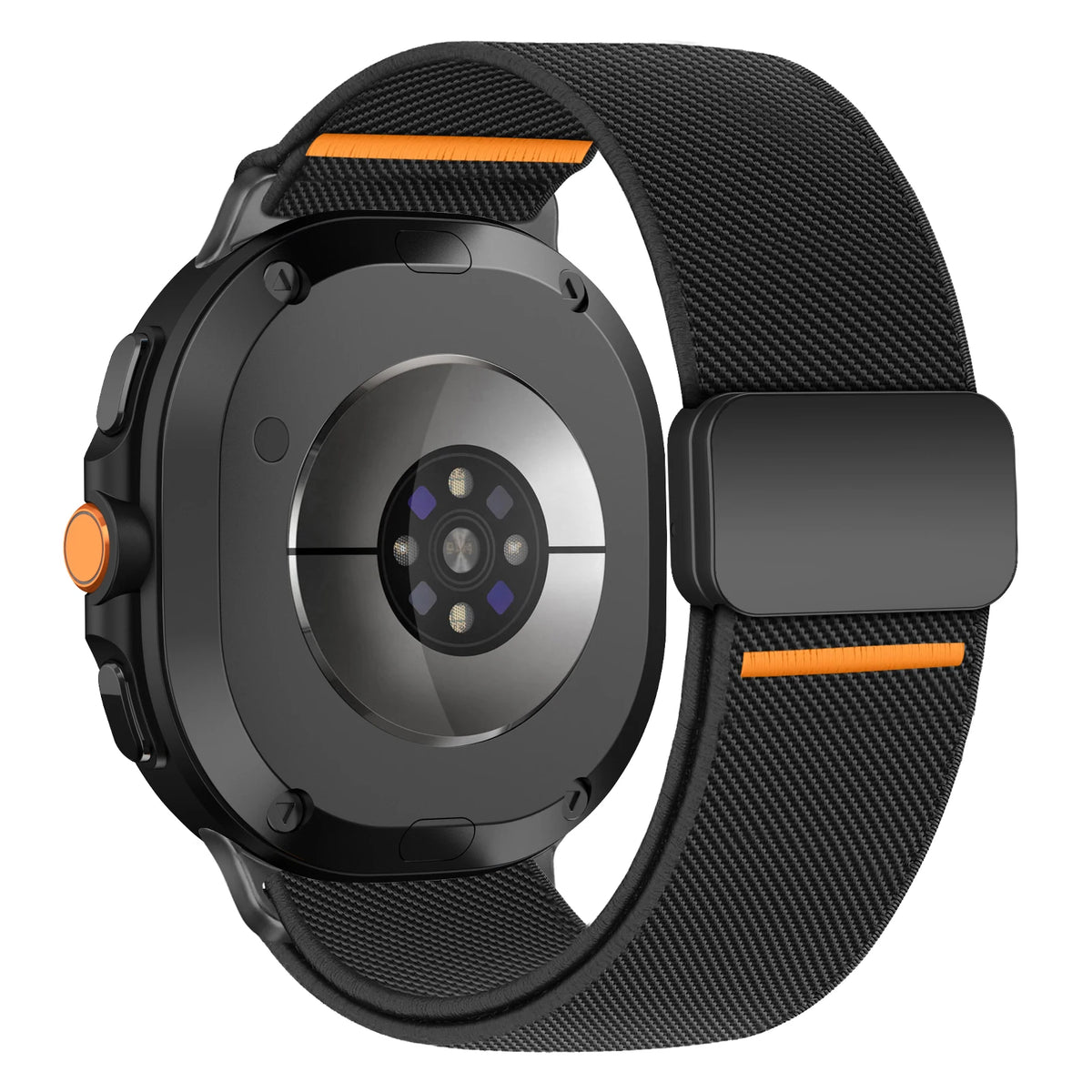 Galaxy Watch8, Watch8 Classic & Watch9 Nylon Accent Clasp Band in Black / Orange Accents