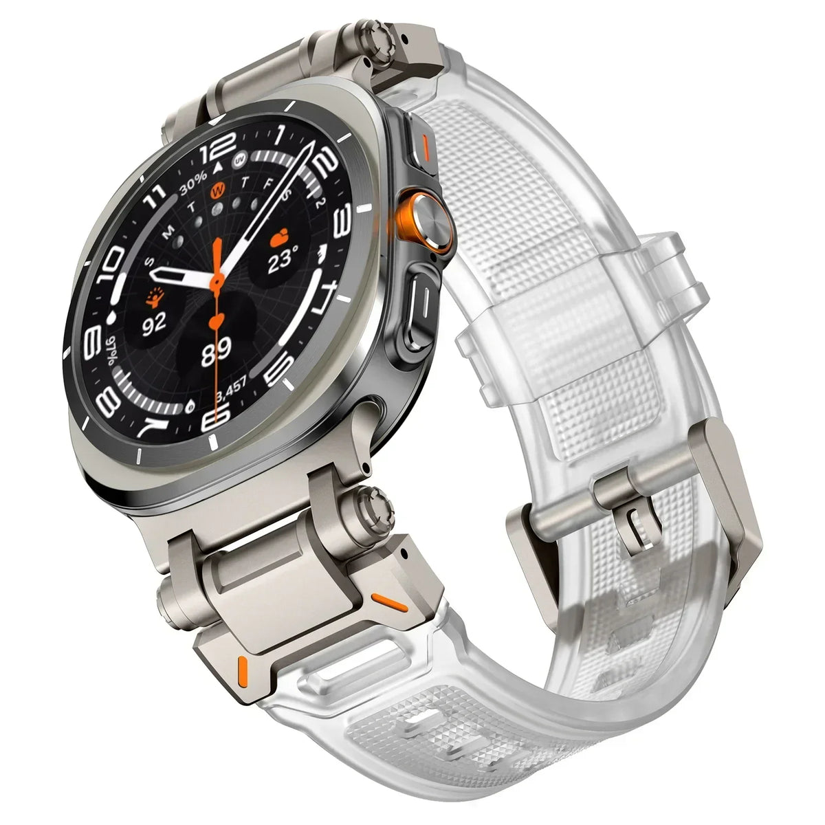 Rubber Band with Metal Hardware in Clear / Titanium Gray Hardware for Samsung Galaxy Watch8, Watch8 Classic and Watch9