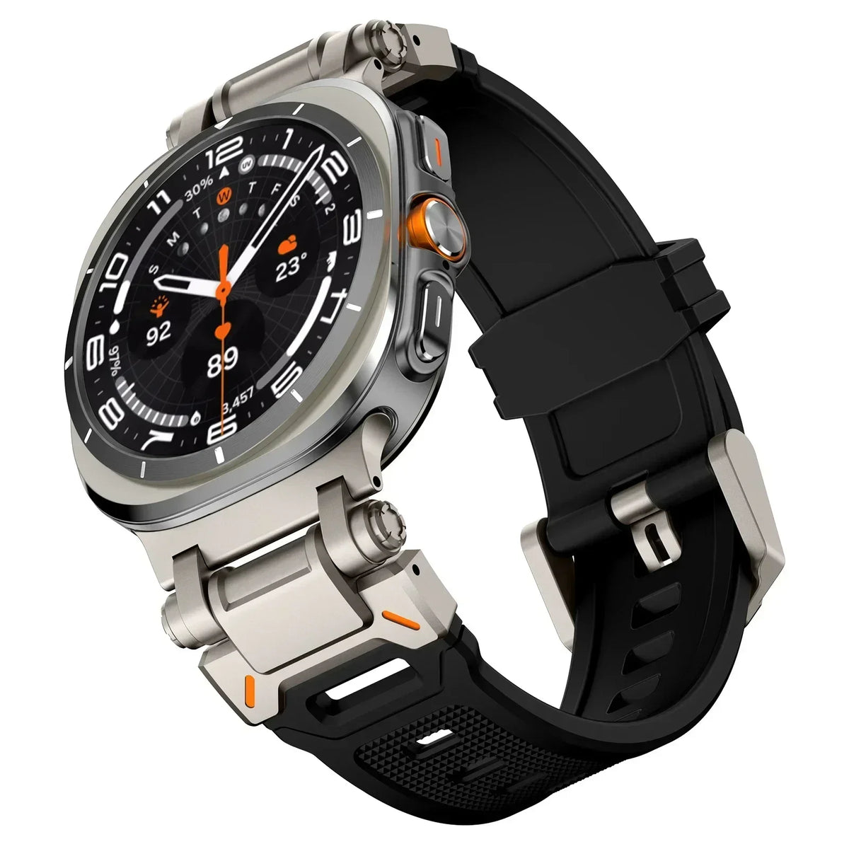 Rubber Band with Metal Hardware in Black / Titanium Gray Hardware for Samsung Galaxy Watch8, Watch8 Classic and Watch9