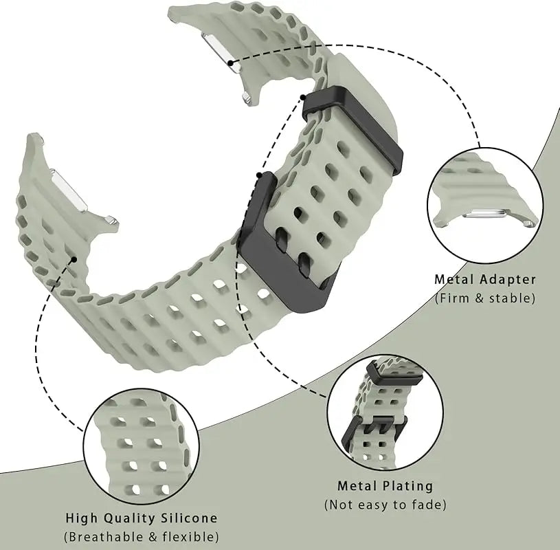 Perforated silicone band connector and buckle details for Samsung Galaxy Watch8, Watch8 Classic and Watch9