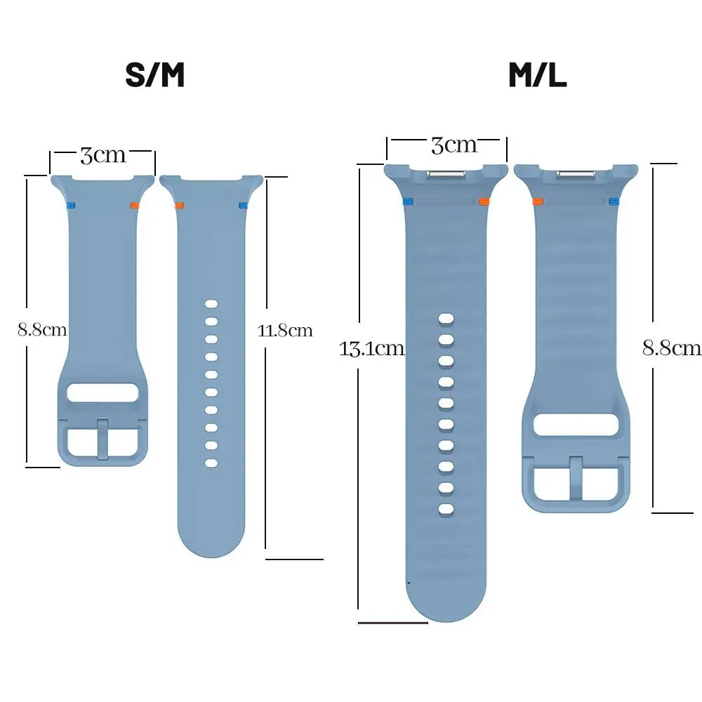 Silicone watch band length comparison by size for Samsung Galaxy Watch8, Watch8 Classic and Watch9
