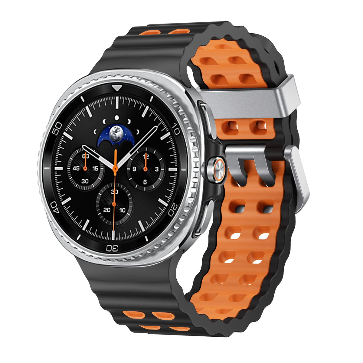 Two-Tone Perforated Silicone Band in Black and Orange / Silver Buckle for Samsung Galaxy Watch8, Watch8 Classic and Watch9