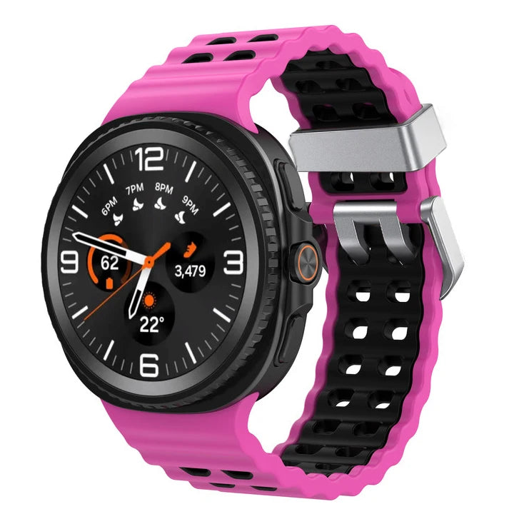 Two-Tone Perforated Silicone Band in Hot Pink and Black / Silver Buckle for Samsung Galaxy Watch8, Watch8 Classic and Watch9
