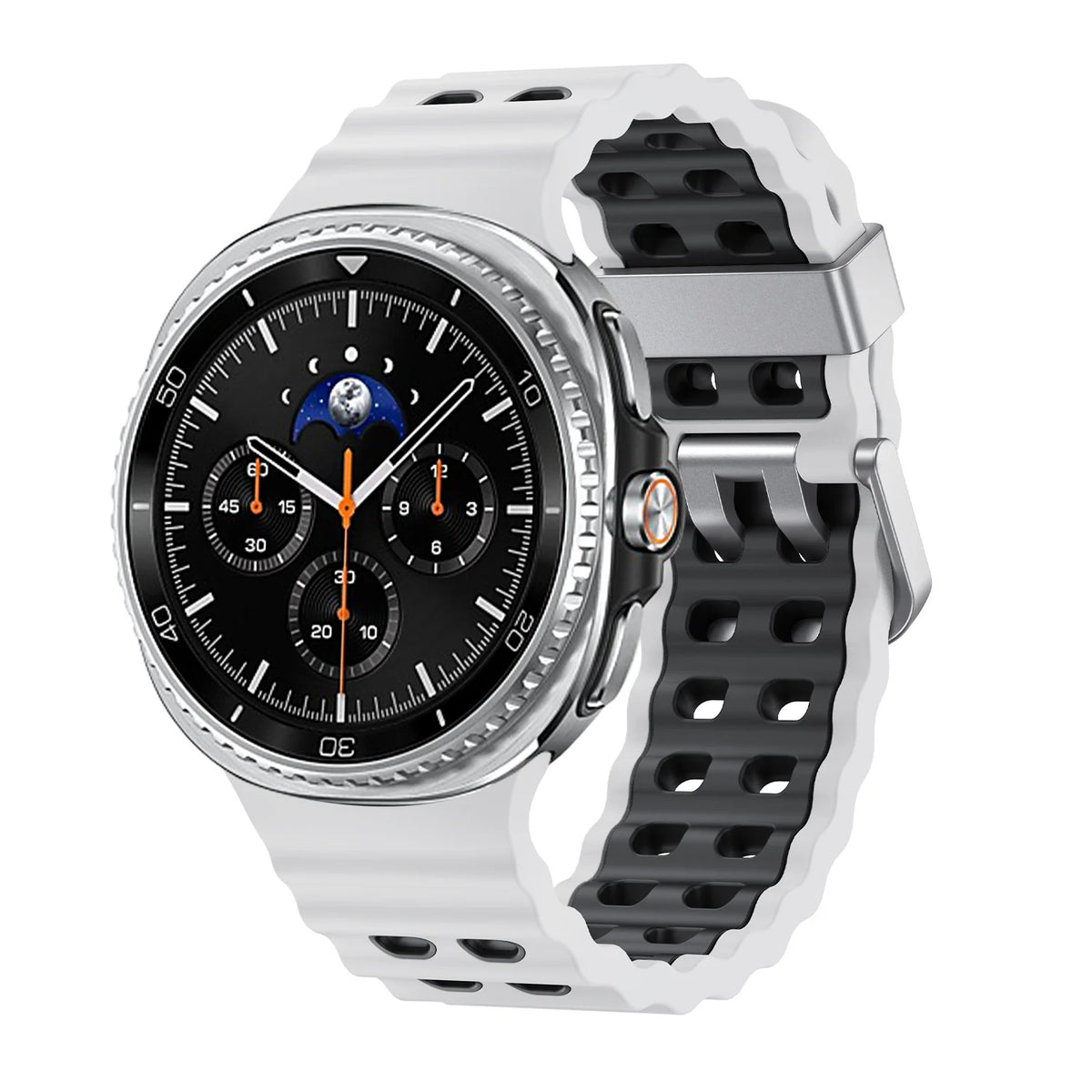 Two-Tone Perforated Silicone Band in White and Black / Silver Buckle for Samsung Galaxy Watch8, Watch8 Classic and Watch9