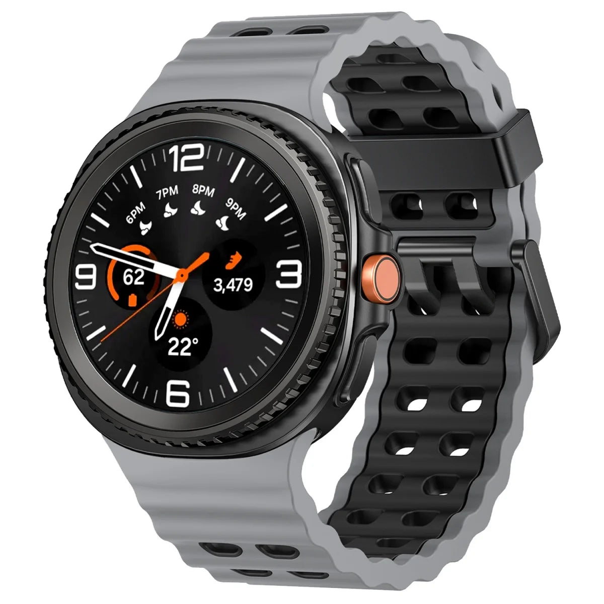 Two-Tone Perforated Silicone Band in Gray and Black / Black Buckle for Samsung Galaxy Watch8, Watch8 Classic and Watch9
