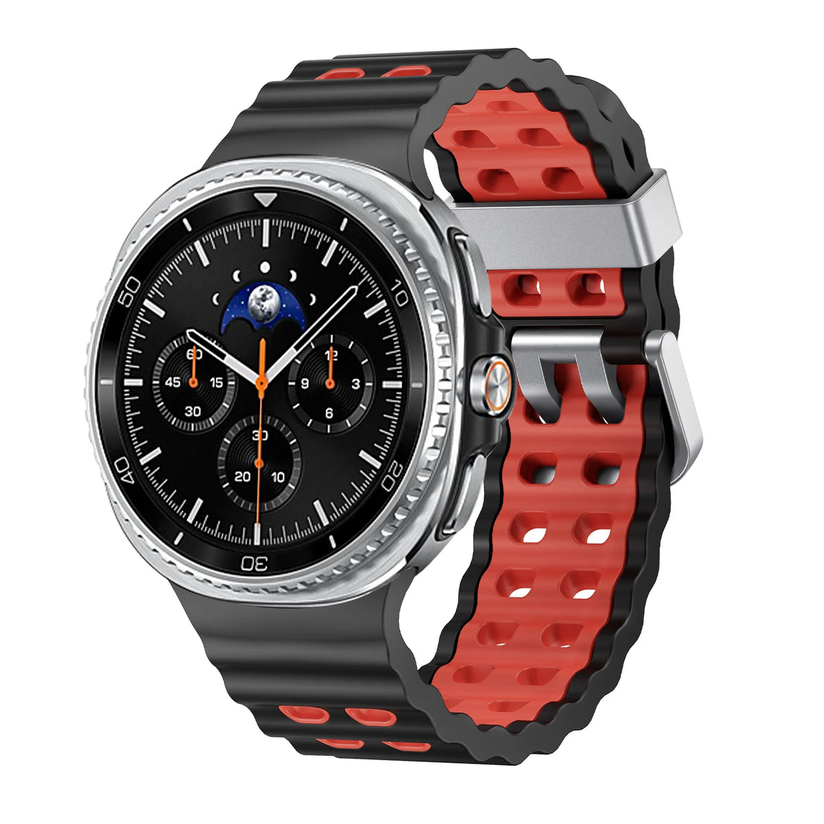 Two-Tone Perforated Silicone Band in Black and Red / Silver Buckle for Samsung Galaxy Watch8, Watch8 Classic and Watch9
