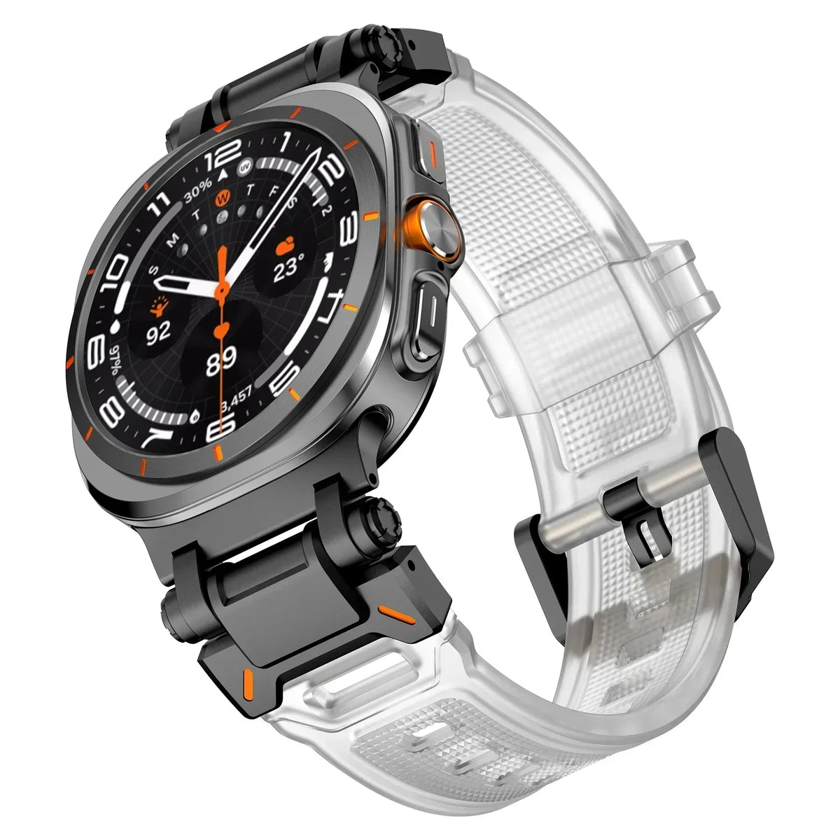 Rubber Band with Metal Hardware in Clear / Black Hardware for Samsung Galaxy Watch8, Watch8 Classic and Watch9
