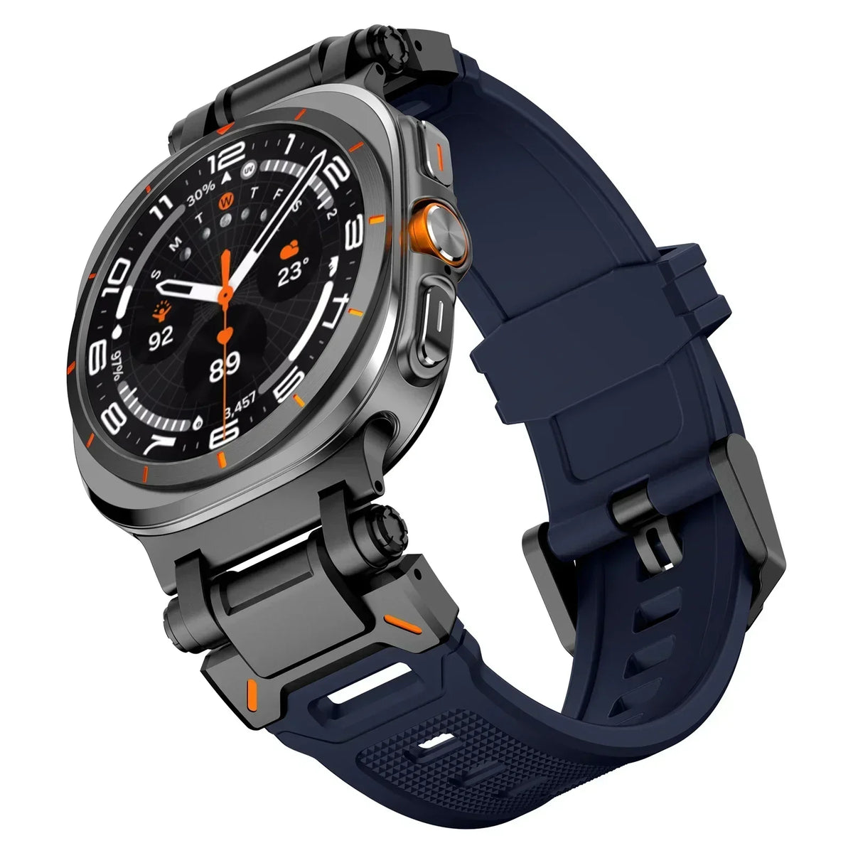 Rubber Band with Metal Hardware in Navy Blue / Black Hardware for Samsung Galaxy Watch8, Watch8 Classic and Watch9