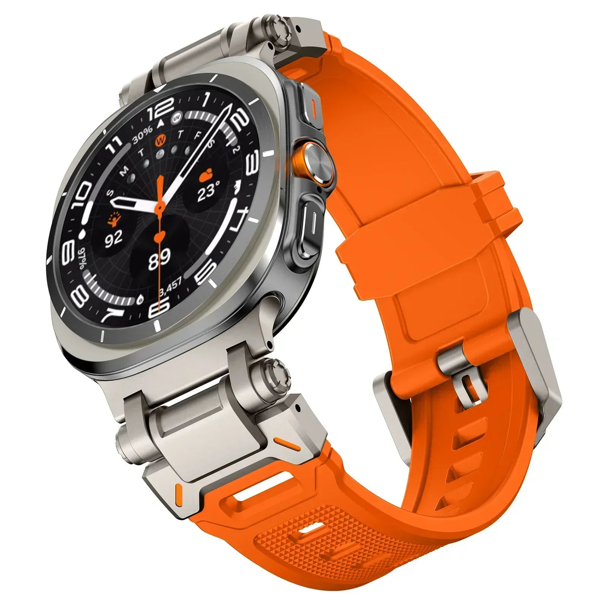 Rubber Band with Metal Hardware in Orange / Titanium Gray Hardware for Samsung Galaxy Watch8, Watch8 Classic and Watch9