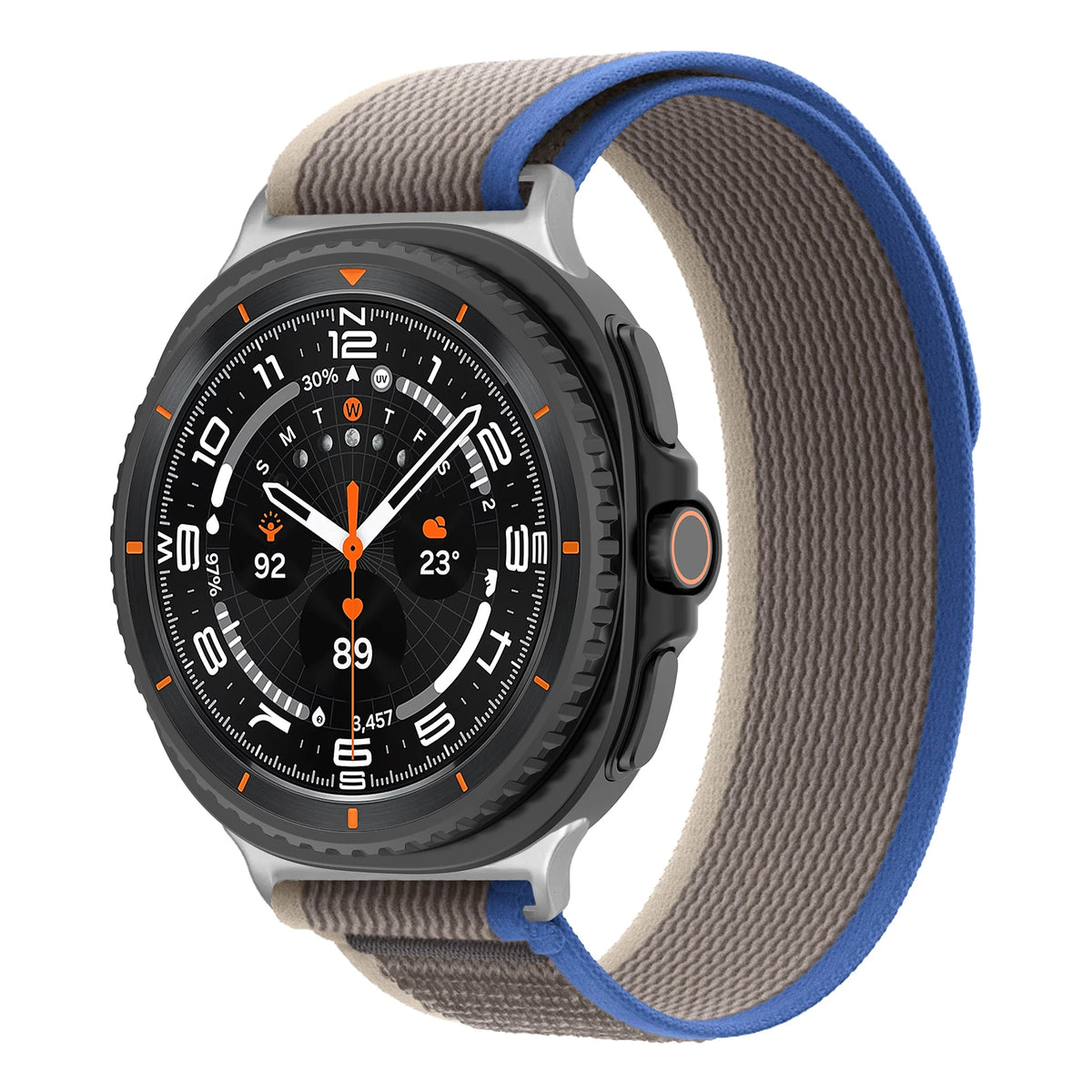 Nylon Loop Band with Edge Options in Gray / Blue Edges for Samsung Galaxy Watch8, Watch8 Classic and Watch9