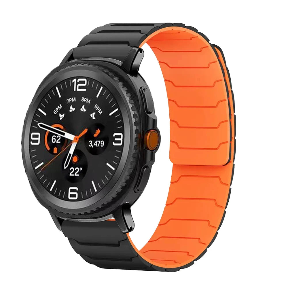 Black and orange magnetic silicone band rear view for Samsung Galaxy Watch8, Watch8 Classic and Watch9