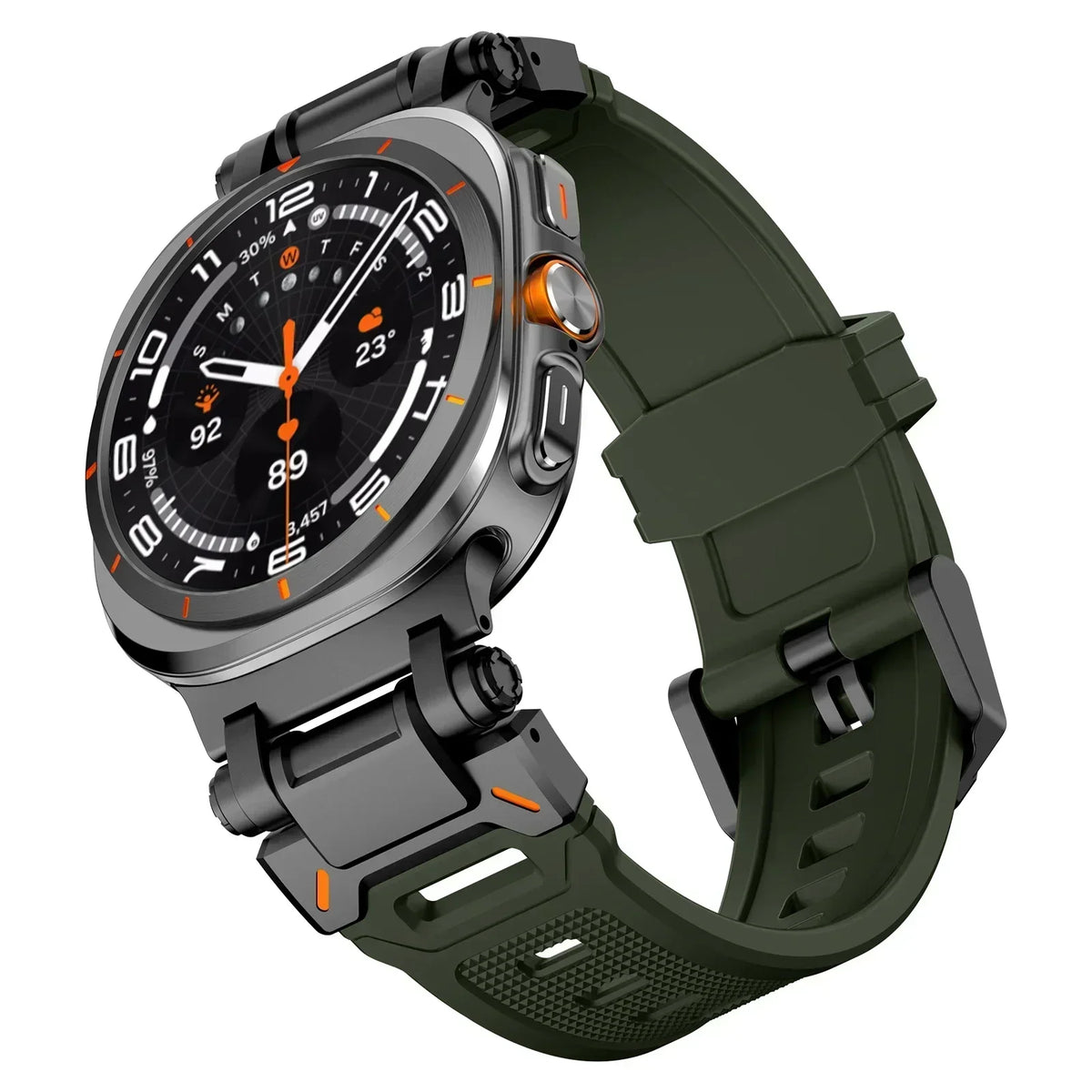 Rubber Band with Metal Hardware in Army Green / Black Hardware for Samsung Galaxy Watch8, Watch8 Classic and Watch9