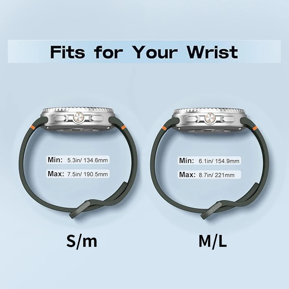 Small-to-medium and medium-to-large wrist-size illustration for Samsung Galaxy Watch8, Watch8 Classic and Watch9
