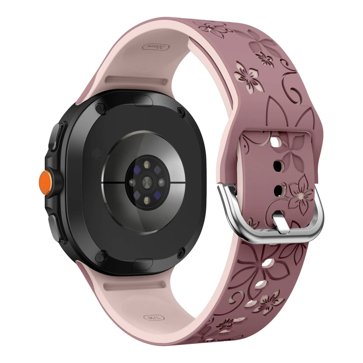 Mauve / Pink Samsung Galaxy Watch 7, 6, 5, 4 and FE 20mm Floral Silicone Band