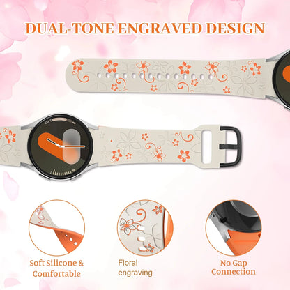 Samsung Galaxy Watch 7, 6, 5, 4 and FE 20mm Floral Silicone Band — design detail