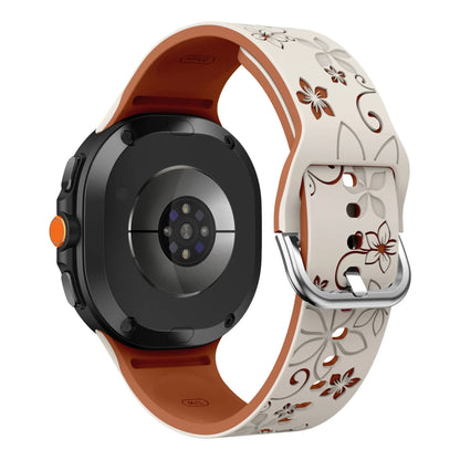 Starlight / Brown Samsung Galaxy Watch 7, 6, 5, 4 and FE 20mm Floral Silicone Band