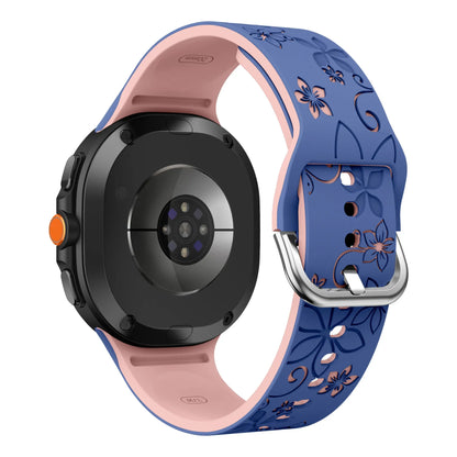 Blue / Light Pink Samsung Galaxy Watch 7, 6, 5, 4 and FE 20mm Floral Silicone Band