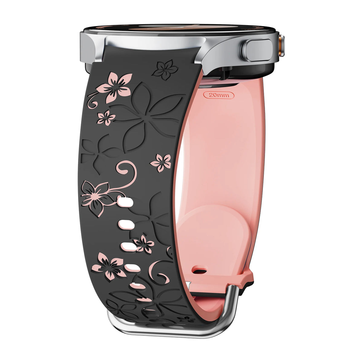 Samsung Galaxy Watch 7, 6, 5, 4 and FE 20mm Floral Silicone Band — band detail