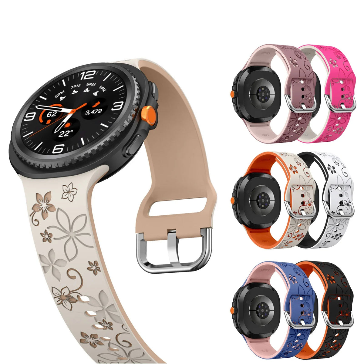 Samsung Galaxy Watch 7, 6, 5, 4 and FE 20mm Floral Silicone Band