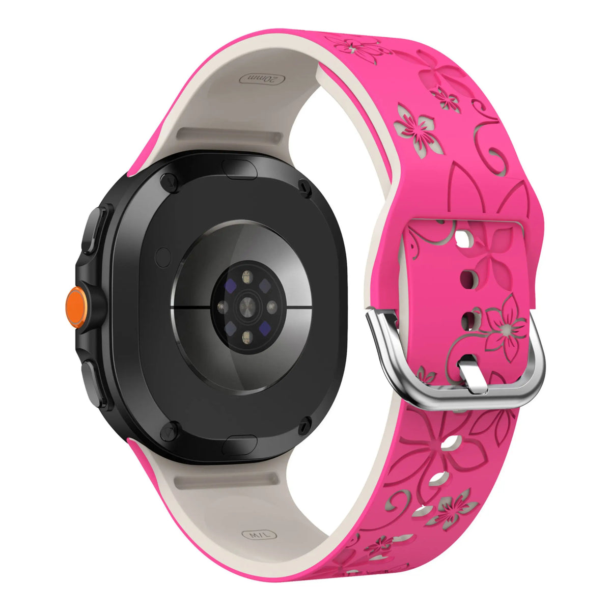 Hot Pink / Starlight Samsung Galaxy Watch 7, 6, 5, 4 and FE 20mm Floral Silicone Band