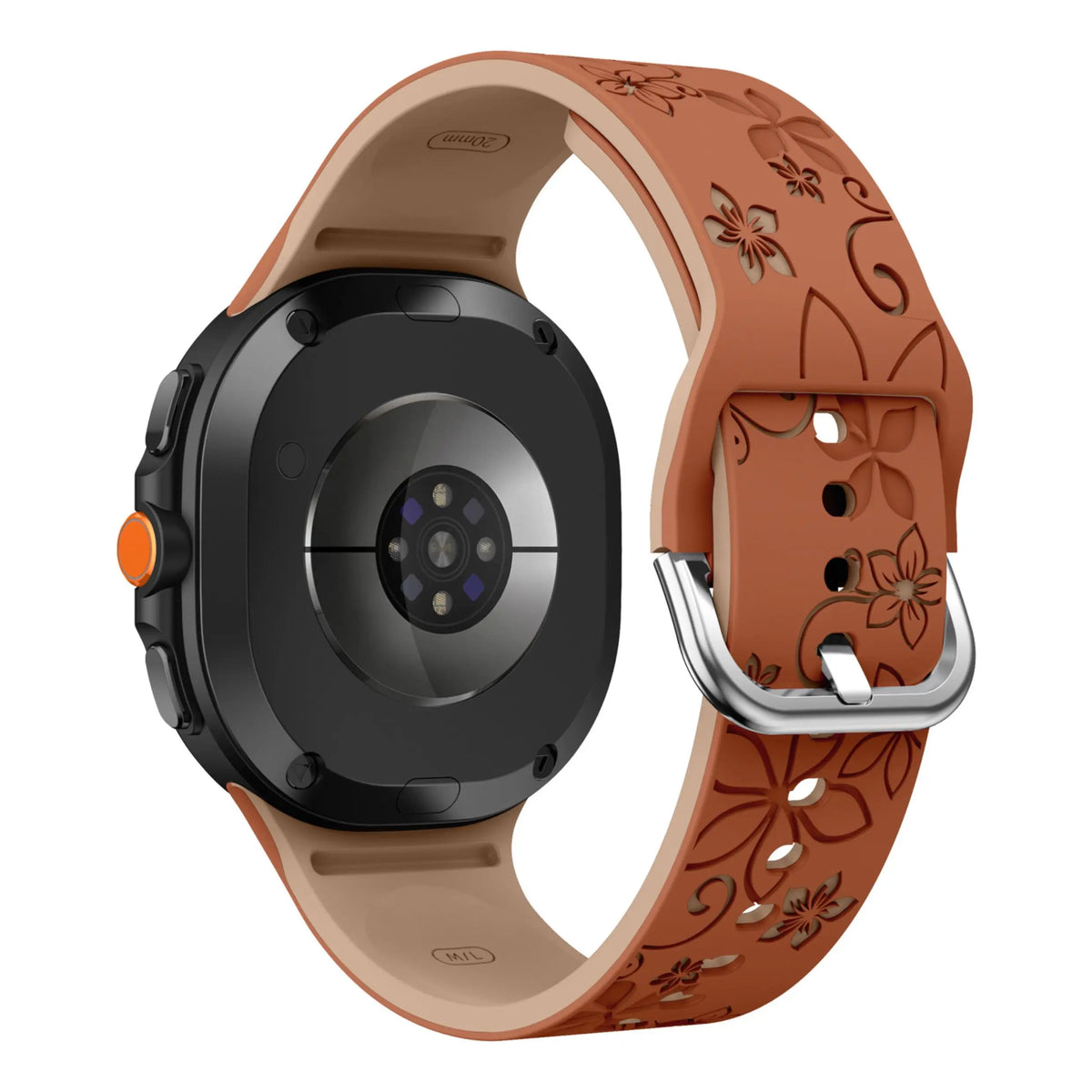 Brown / Milk Tea Samsung Galaxy Watch 7, 6, 5, 4 and FE 20mm Floral Silicone Band