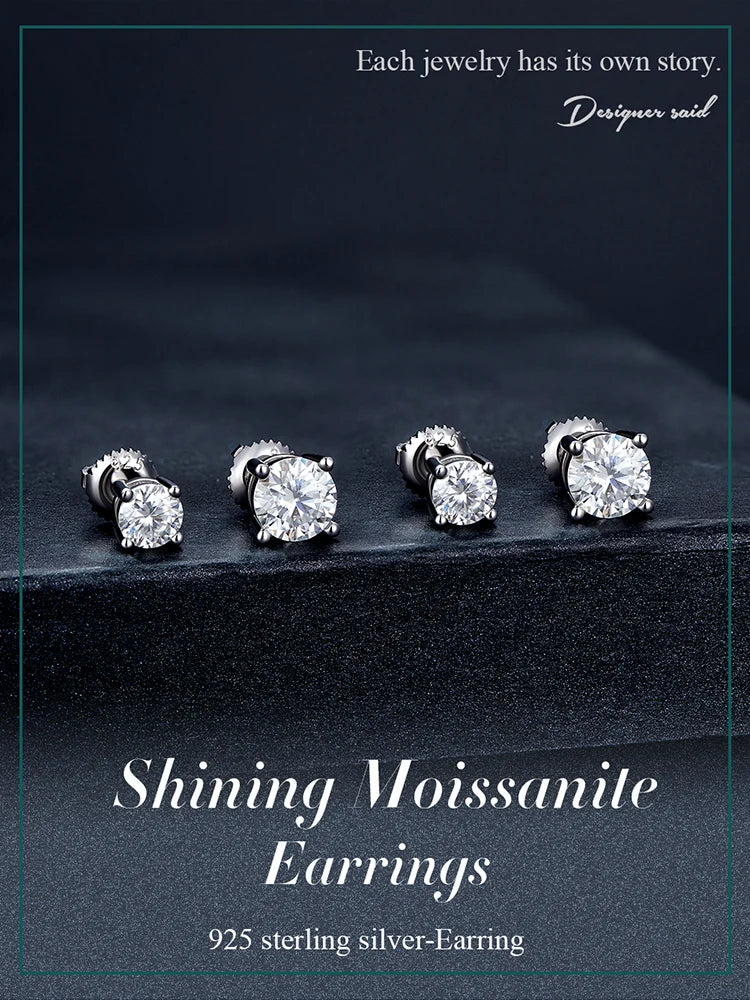 Four-Prong Moissanite Screw-Back Stud Earrings - white stone size comparison