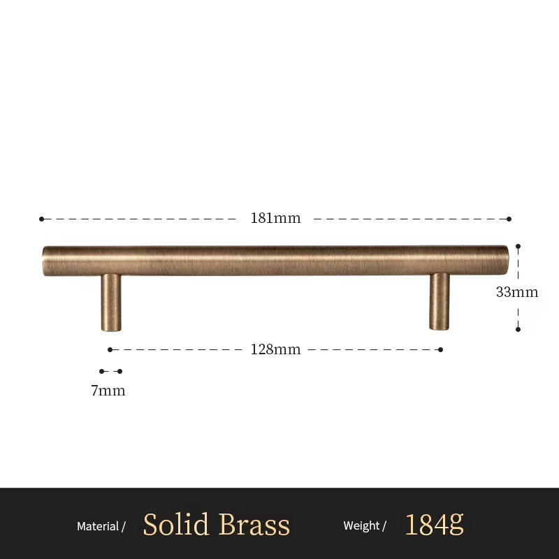 Smooth solid brass cabinet pull size diagram, 128mm hole spacing