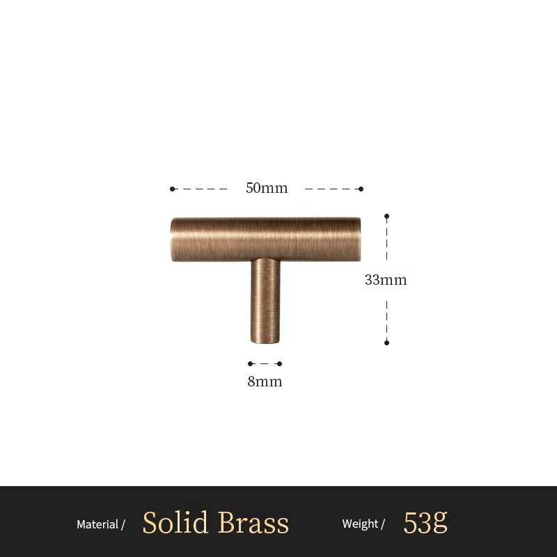 Smooth solid brass T-bar cabinet knob size diagram, 50mm long