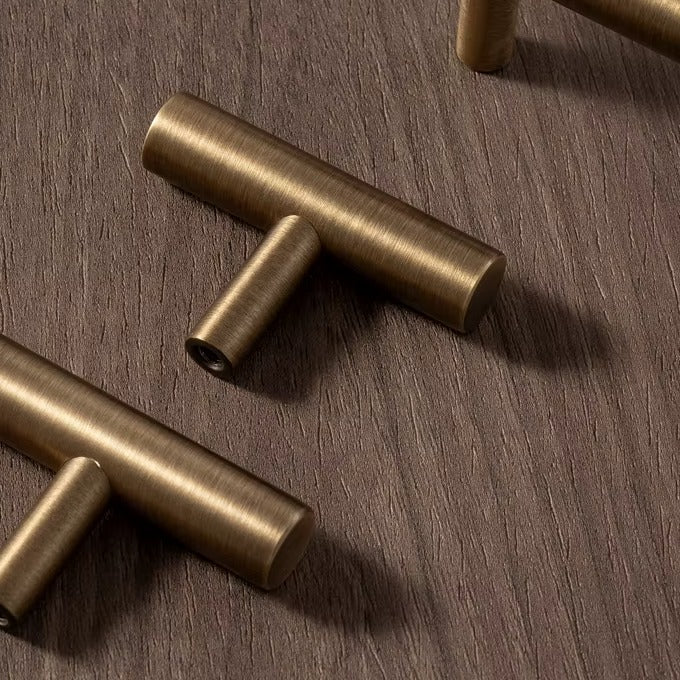 Smooth solid brass T-bar cabinet knob in antique brass