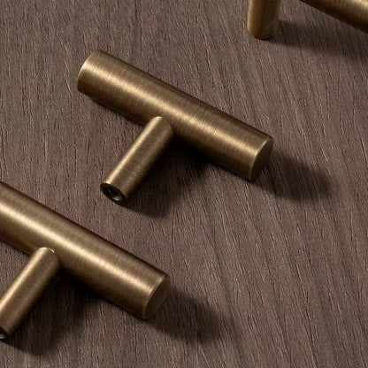 Smooth solid brass T-bar cabinet knob in antique brass