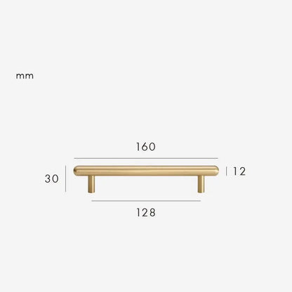 Smooth solid brass cabinet pull size diagram, 128mm hole spacing