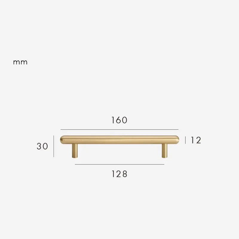 Smooth solid brass cabinet pull size diagram, 128mm hole spacing