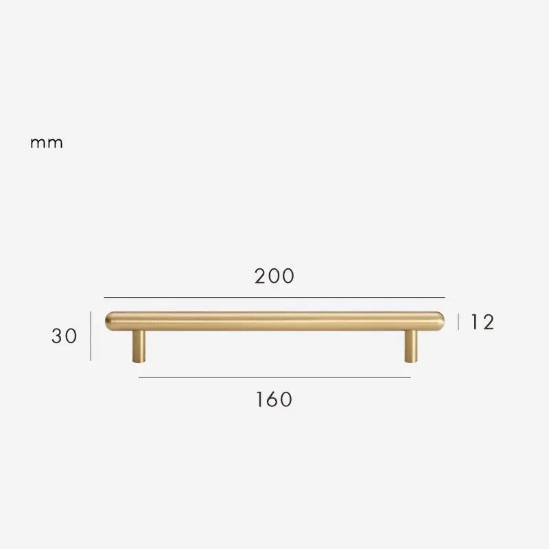 Smooth solid brass cabinet pull size diagram, 160mm hole spacing