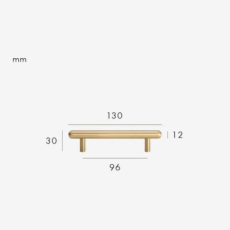 Smooth solid brass cabinet pull size diagram, 96mm hole spacing
