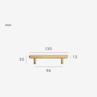 Smooth solid brass cabinet pull size diagram, 96mm hole spacing