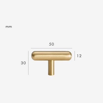 Smooth solid brass T-bar cabinet knob size diagram, 50mm long