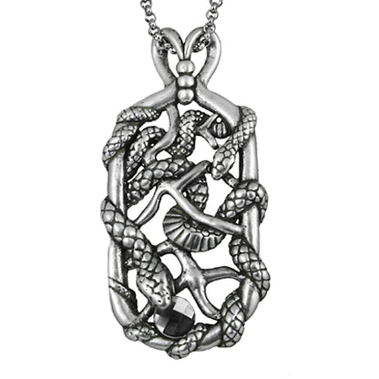 Snake Tag Necklace Double Serpent Pendant Silver Tone by Blue Asteria