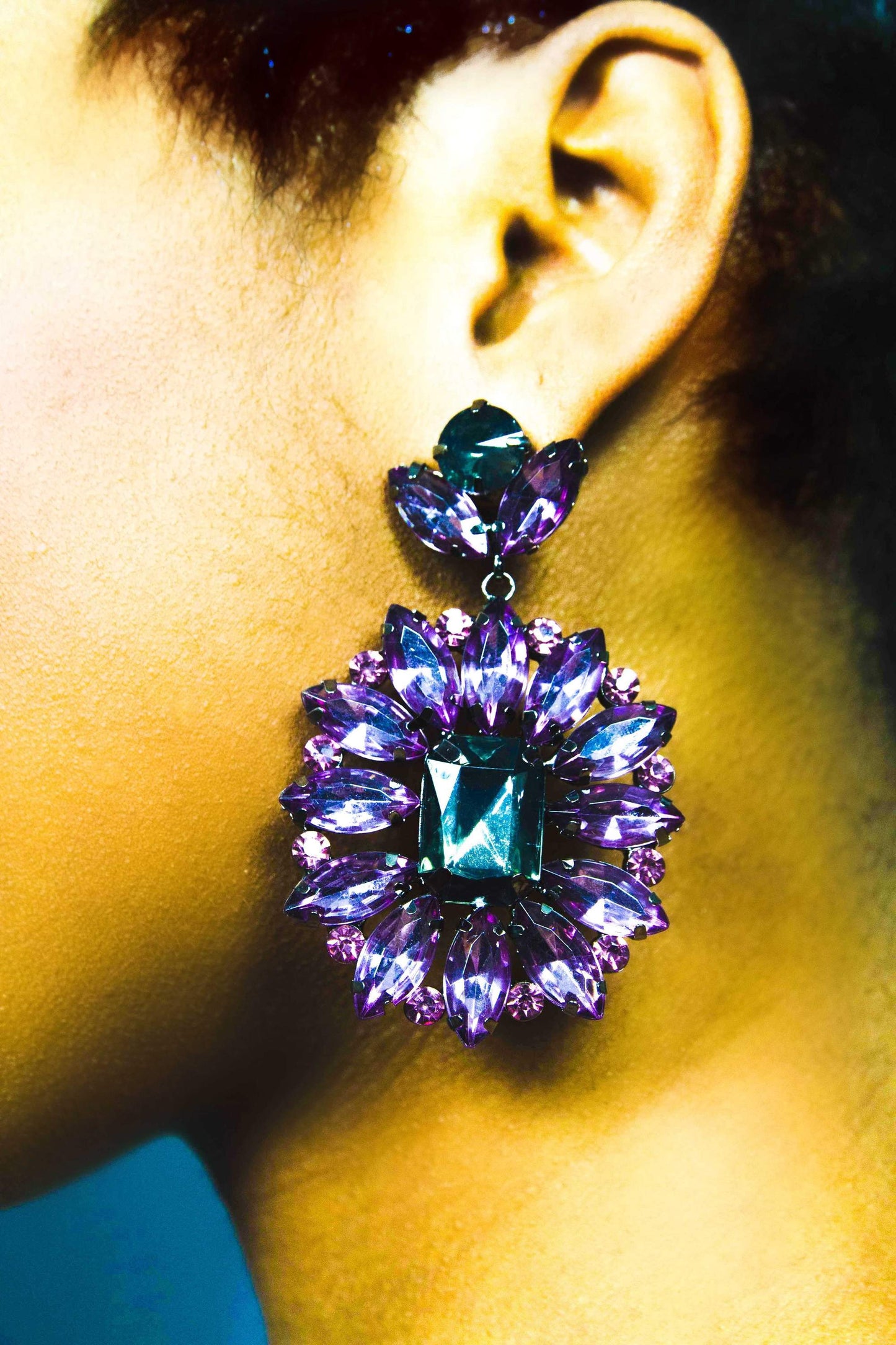 Sparkle Drop Dangle Earrings Purple Crystal Statement by Burgundy Uranus