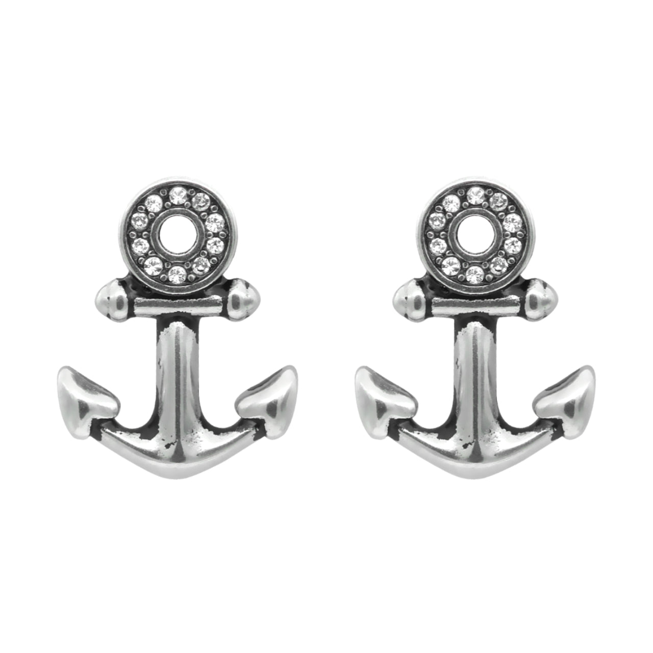 Sparkling Anchor Crystal Stud Earrings Nautical Eye Charm by Blue Asteria