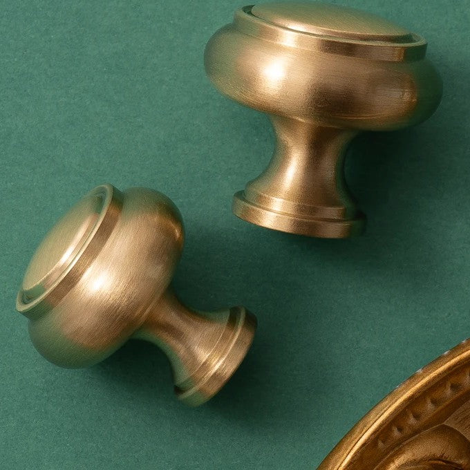 French spire solid brass round cabinet knob in brushed brass