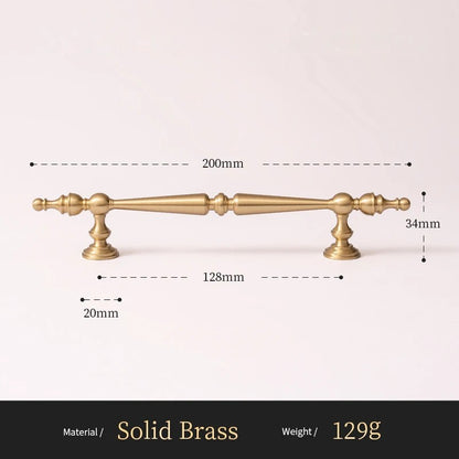 French Spire solid brass cabinet pull size diagram, 128mm hole spacing