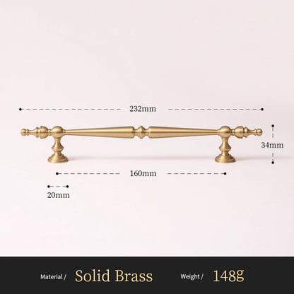French Spire solid brass cabinet pull size diagram, 160mm hole spacing