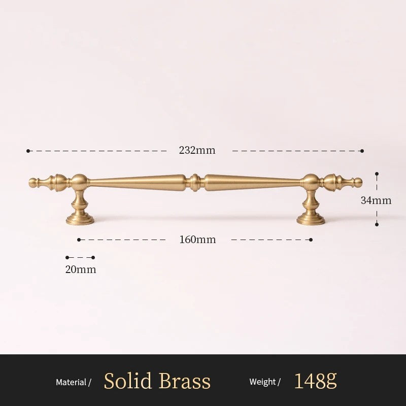 French Spire solid brass cabinet pull size diagram, 160mm hole spacing